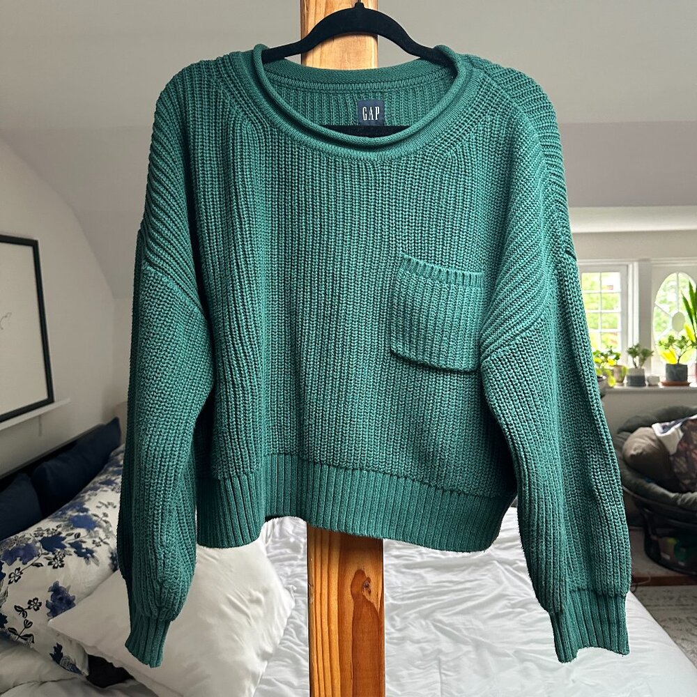 Gap Shaker-Stitch Pocket Sweater, Green, Size M